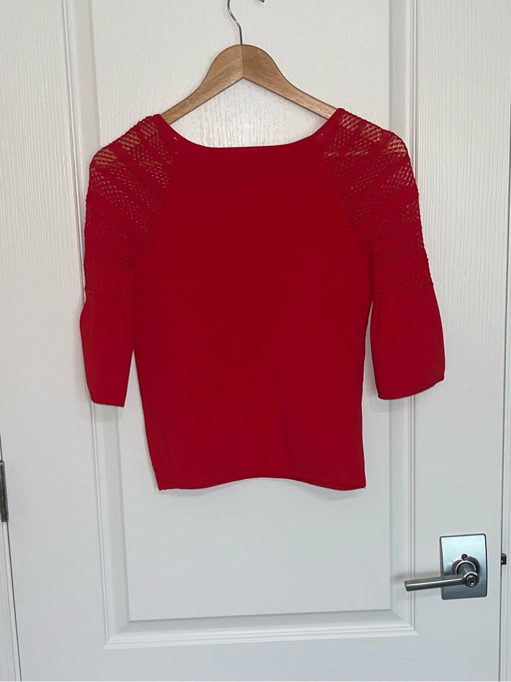 KAREN MILLEN Fluted Sleeve Dress Red Knit Sweater Lace Flared Sleeve Small - Picture 4 of 8